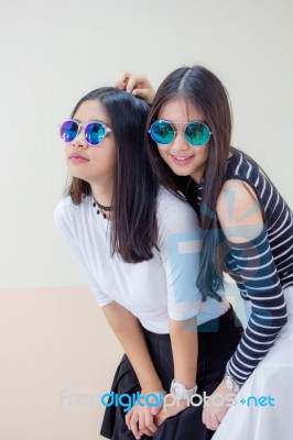 Two Asia Thai Teen Best Friends Girls Smile And Funny Stock Photo