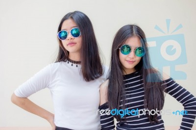 Two Asia Thai Teen Best Friends Girls Smile And Funny Stock Photo