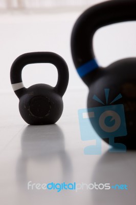 Two Black Iron Kettlebell For Weightlifting And Fitness Stock Photo