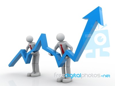 Two Business People And Moving Up On An Arrow Graph Stock Image