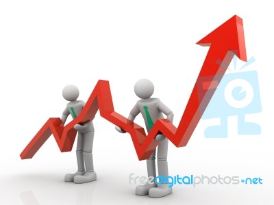 Two Business People And Moving Up  On An Arrow Graph Stock Image