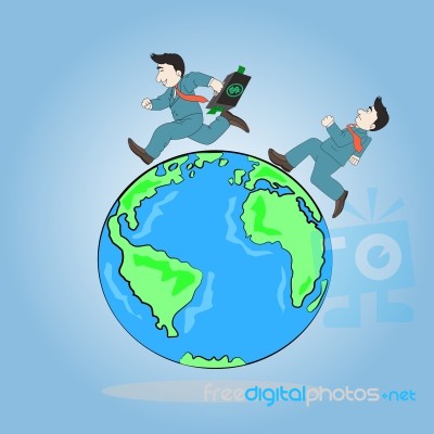 Two Businessman Carrying Briefcase Run Around A World Stock Image