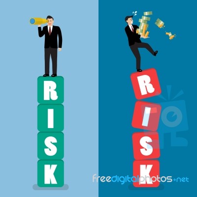 Two Businessman Standing On Risk Blocks Stock Image