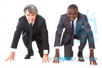 Two Businessmen On The Grid Stock Photo