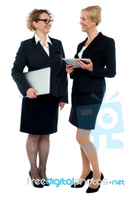 Two Businesswomen Discussing Business Stock Photo