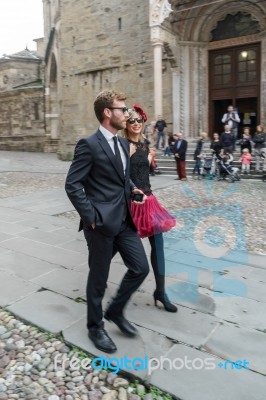 Two Famous People Attending A Celebrity Wedding In Citta Alta Be… Stock Photo