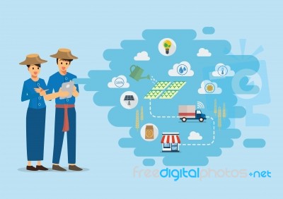 Two Farmers With Smart Farming Products Supply Chain From Produc… Stock Image