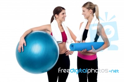 Two Friends Communicating After Workout Stock Photo