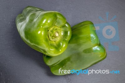 Two Green Bell Peppers Stock Photo