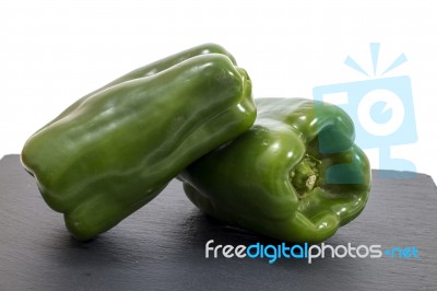 Two Green Bell Peppers Stock Photo