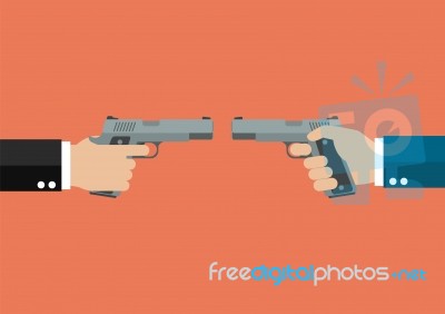 Two Hands Holding Handguns Front To Front Stock Image