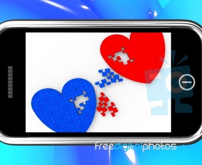 Two Hearts On Smartphone Shows Marriage Stock Image