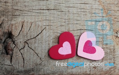 Two Hearts On Wooden Stock Photo