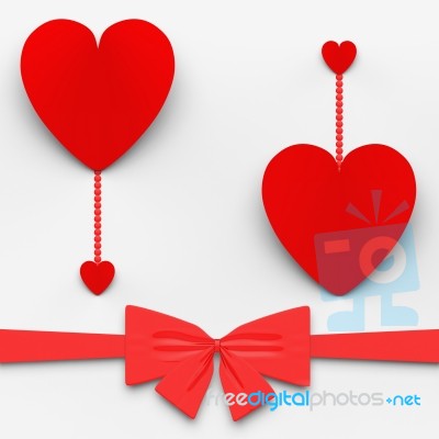 Two Hearts With Bow Mean Loving Celebration Or Decoration Stock Image