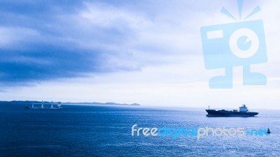 Two Lonely Ships, Singapore Stock Photo