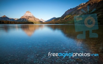 Two Medicine Lake, Glacier National Park, In The Morning Stock Photo