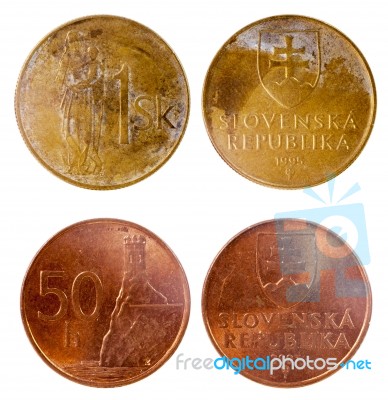 Two Old Coins Of Slovenia Stock Photo