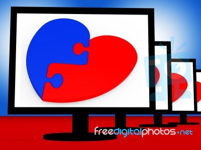 Two-pieced Heart On Monitors Shows Romantic Complement Stock Image