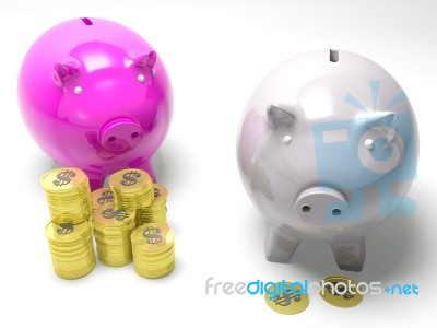 Two Piggybanks Savings Shows American Savings Stock Image
