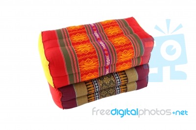 Two Rectangle Pillow Thai Style On White Background Stock Photo