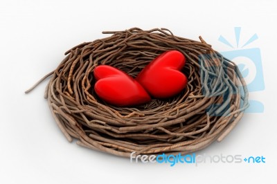 Two Red Heart In A Bird Nest Stock Image