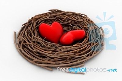 Two Red Heart In A Bird Nest Stock Image