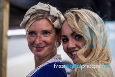 Two Smiling Ladies At The Goodwood Revival Stock Photo