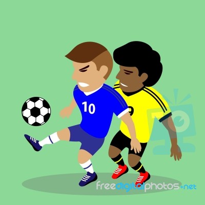 Two Soccer Players Fighting For A Ball Stock Image