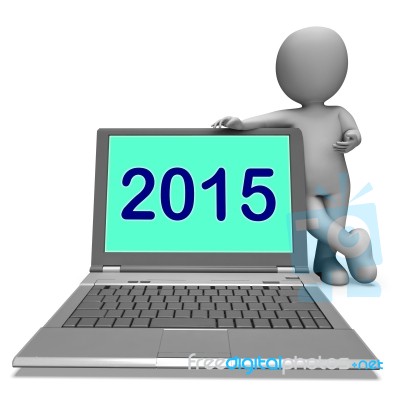 Two Thousand And Fifteen Character And Laptop Shows Year 2015 Stock Image