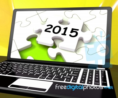 Two Thousand And Fifteen On Laptop Shows New Years Resolution 20… Stock Image