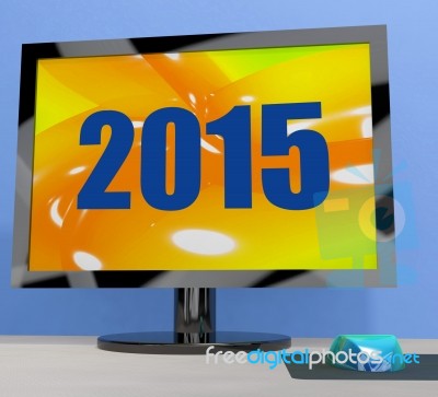 Two Thousand And Fifteen On Monitor Shows Year 2015 Stock Image