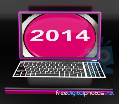 Two Thousand And Fourteen On Laptop Shows New Year 2014 Stock Image