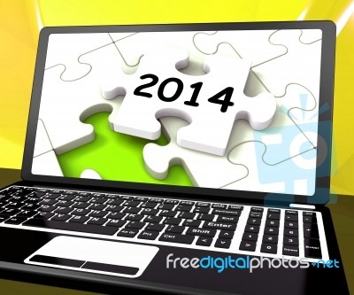 Two Thousand And Fourteen On Laptop Shows New Years Resolution 2… Stock Image