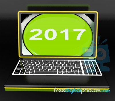 Two Thousand And Seventeen On Laptop Shows New Year 2017 Stock Image