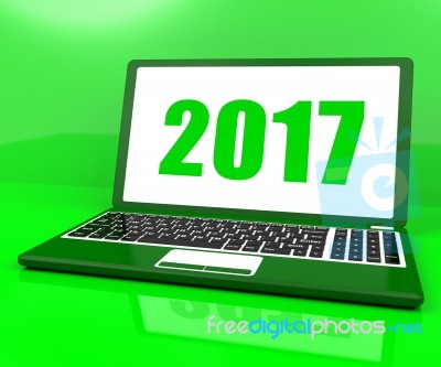 Two Thousand And Seventeen On Laptop Shows Year 2017 Stock Image