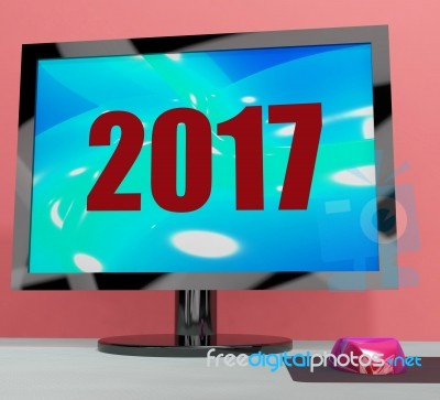 Two Thousand And Seventeen On Monitor Shows Year 2017 Stock Image