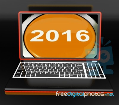 Two Thousand And Sixteen On Laptop Shows New Year 2016 Stock Image