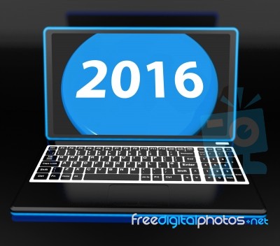 Two Thousand And Sixteen On Laptop Shows New Year Resolution 201… Stock Image