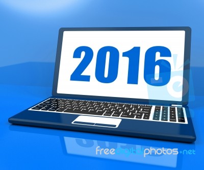 Two Thousand And Sixteen On Laptop Shows Year 2016 Stock Image