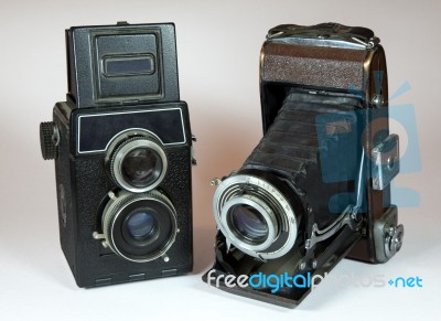 Two Vintage Cameras Stock Photo