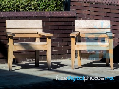 Two Wooden Chairs By The River Thames Available For Weary Touris… Stock Photo