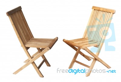 Two Wooden Chairs On A White Background Stock Photo