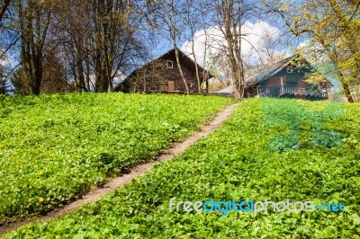 Two Wooden Houses On The Hill Stock Photo