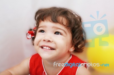 Two Years Old Girl Expressing Happy Over White Background Stock Photo