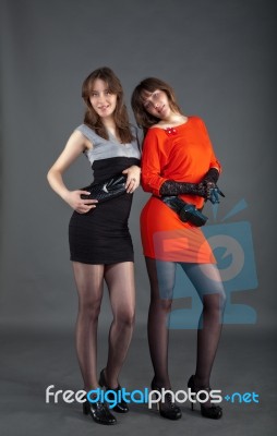 Two Young Girls Staying In Studio Stock Photo