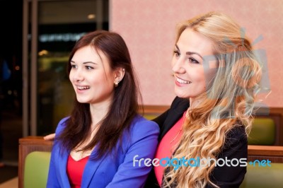 Two Young Pretty Caucasian Girls Stock Photo