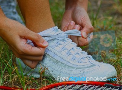 Tying Shoes Stock Photo