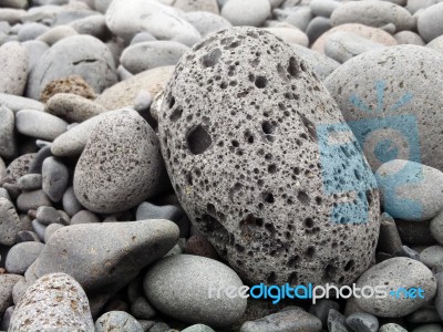 Typical Stone Beach In Madeira Stock Photo