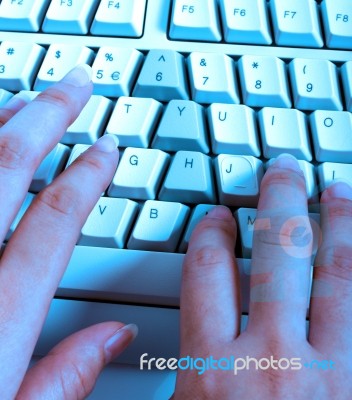 Typist At Work On Computer Stock Photo