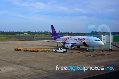 Ubon  Ratchathani Thailand - Nov21 - Thai Airway Plane Parking O… Stock Photo